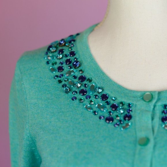 Turquoise cardigan with sequined collar - Picture 6 of 8